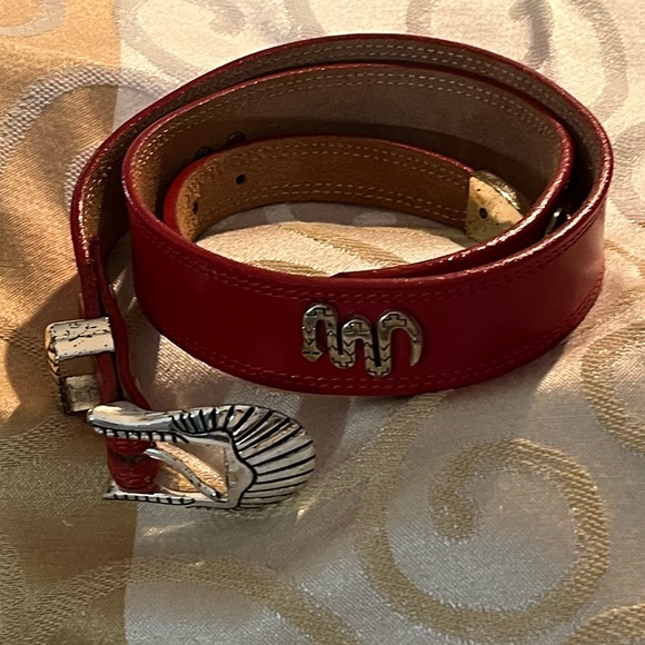 Red Leather Belt with Silver design and Buckle Made in the USA - Picture 15 of 15